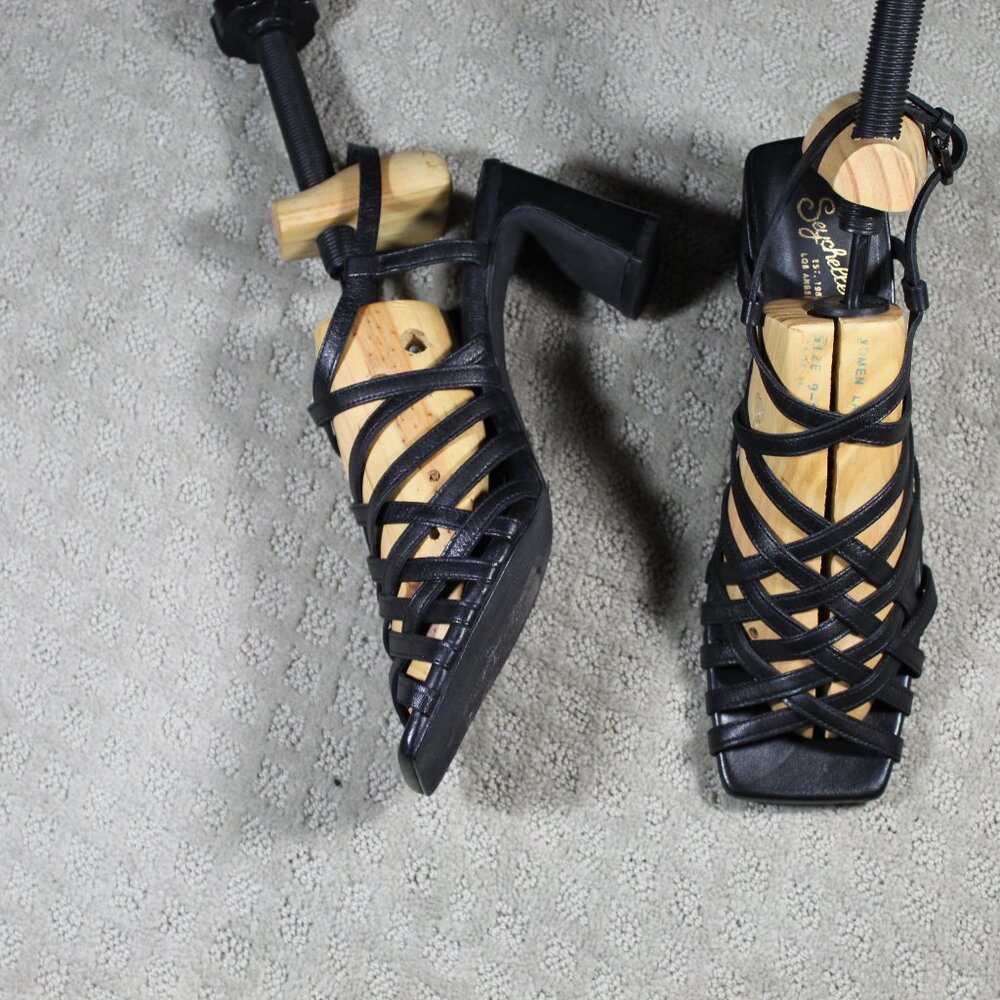 Seychelles Size 11 Black Strappy 3" Block Heels - Picture 2 of 7